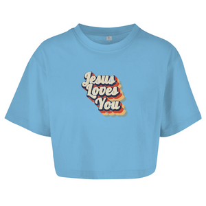 Damen Oversize Crop Top jesus loves you