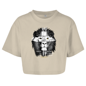 Damen Oversize Crop Top fear not for jesus revelation 5:5