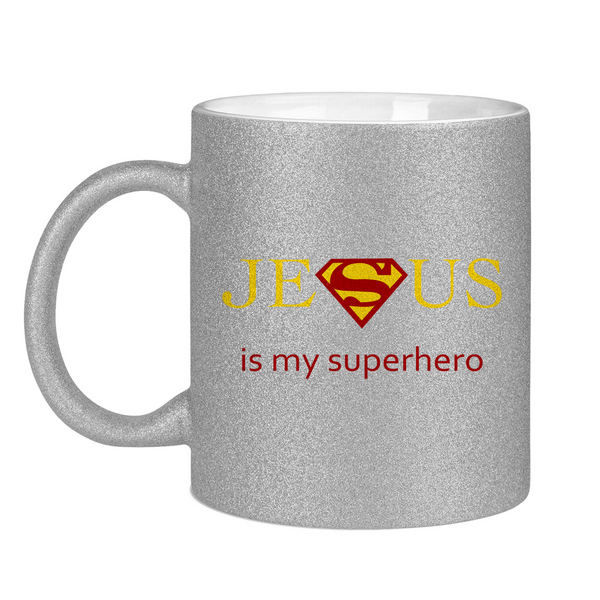 Glitzertasse jesus is my superhero