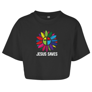 Damen Oversize Crop Top jesus saves