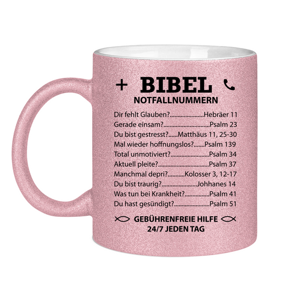 Glitzertasse bibel notfallnummern