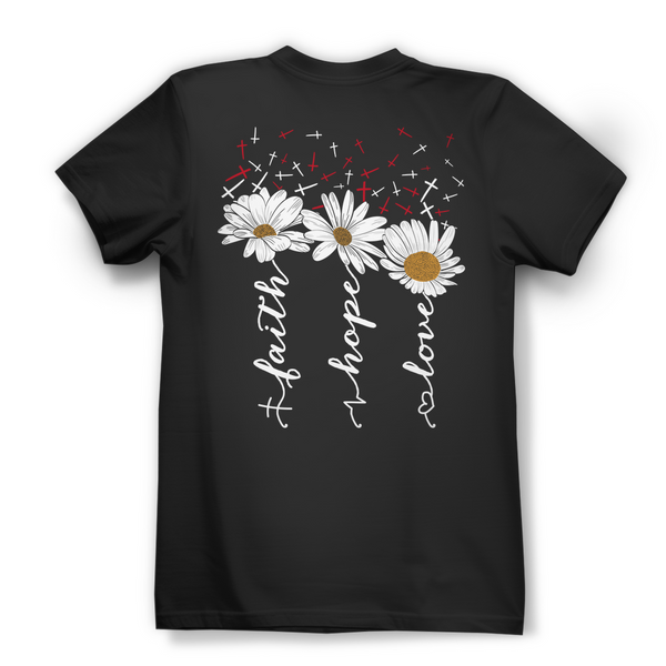 Damen Bio T-Shirt faith hope love blumen