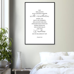 taten des herrn psalm 78.4 Poster mit Holzrahmen