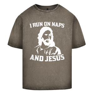Oversize Washed T-Shirt i run on naps and jesus
