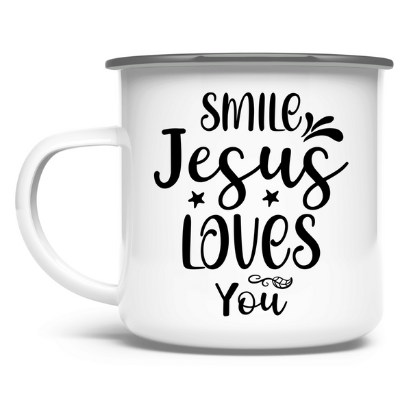 Emaille Tasse smile jesus loves you