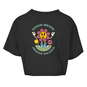 Damen Oversize Crop Top good news jesus saves