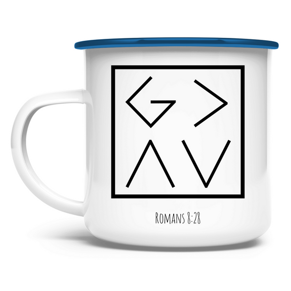 Emaille Tasse got is greater romans 8:28 abkürzung