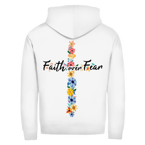 Zipper Hoodie faith over fear blumen kreuz
