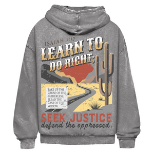 Oversize Washed Hoodie learn to do right isaiah 1:17