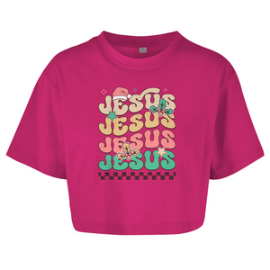 Damen Oversize Crop Top jesus weihnachtsmotiv