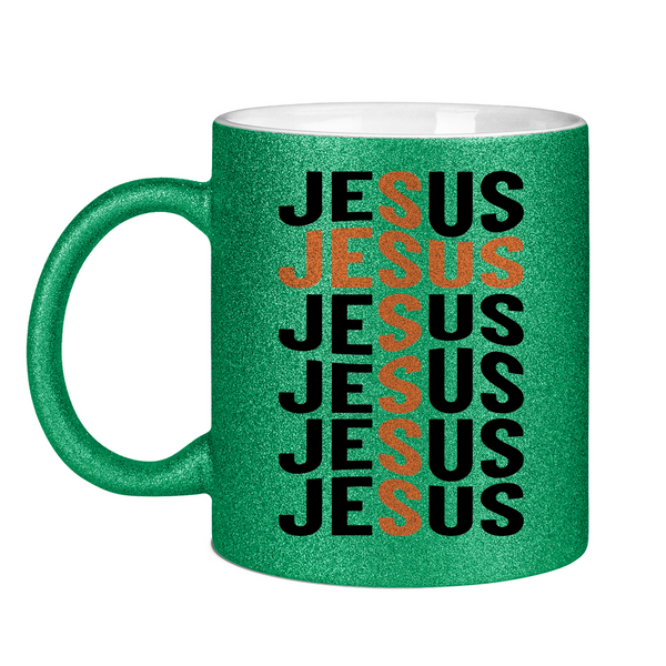 Glitzertasse jesus schriftzug