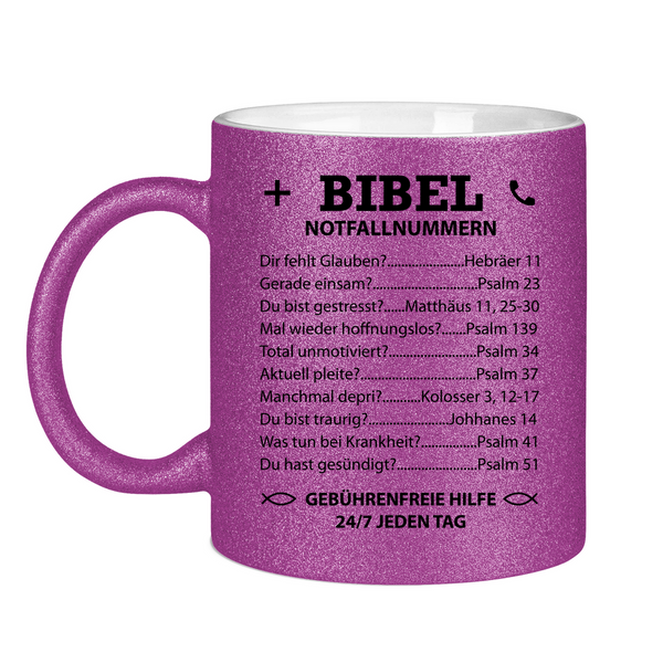 Glitzertasse bibel notfallnummern