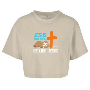Damen Oversize Crop Top jesus took naps mark 4:38 faultier