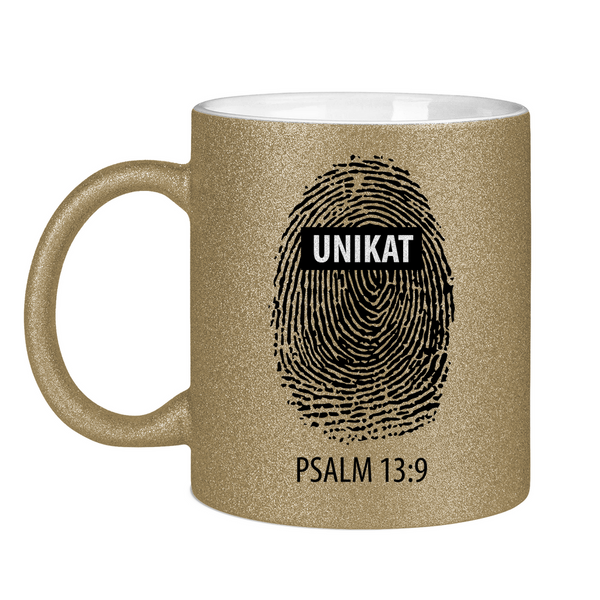 Glitzertasse unikat fingerabdruck psalm 13:9