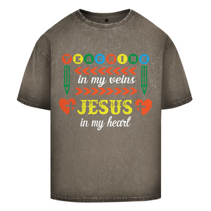 Oversize Washed T-Shirt teaching in my veins jesus in my heart