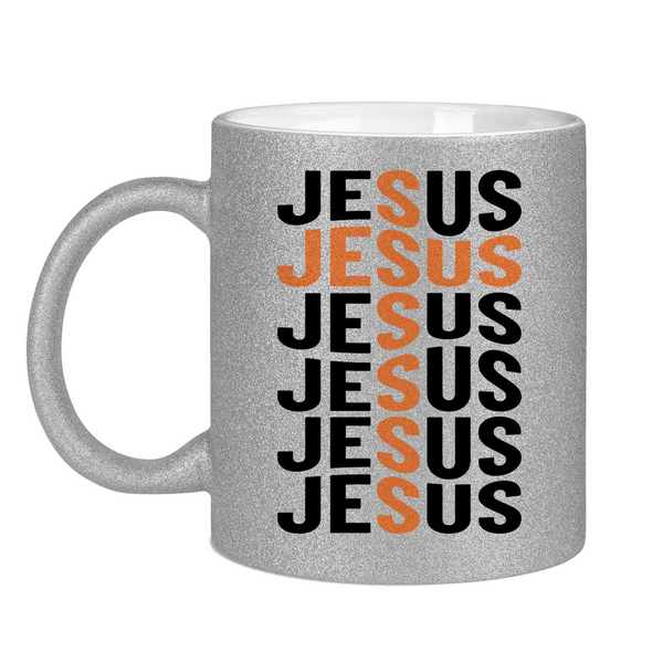 Glitzertasse jesus schriftzug