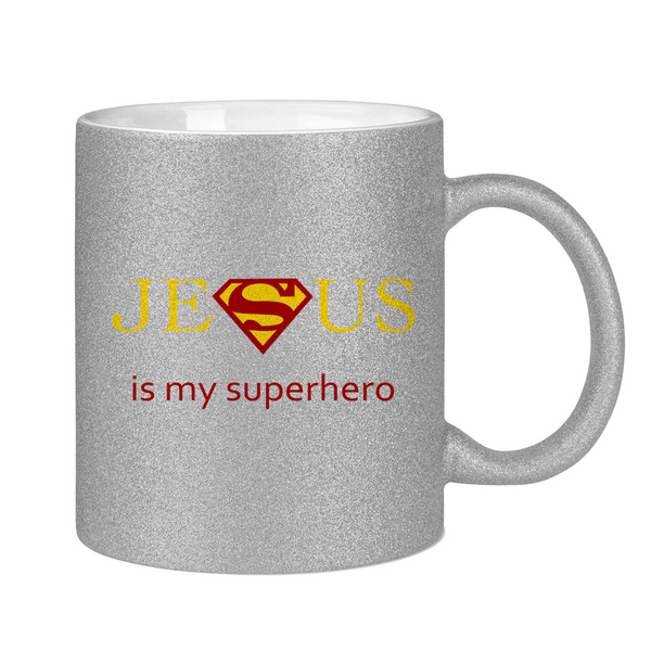 Glitzertasse jesus is my superhero