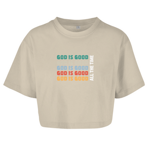 Damen Oversize Crop Top god is good retro