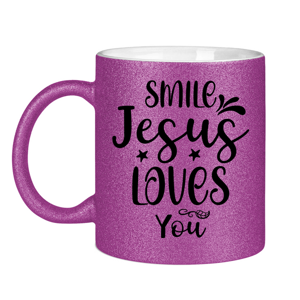 Glitzertasse smile jesus loves you