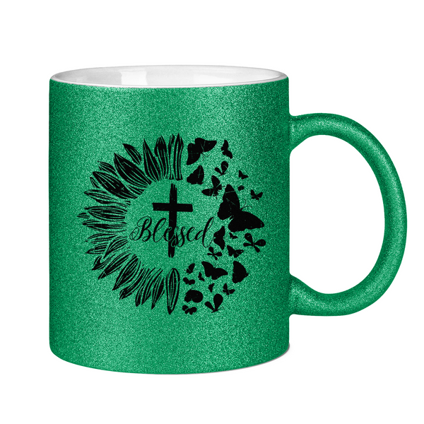 Glitzertasse blessed sonneblume schmetterling