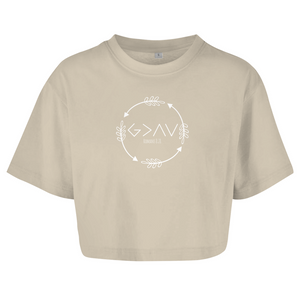 Damen Oversize Crop Topgod greater than highs lows romans 8:28