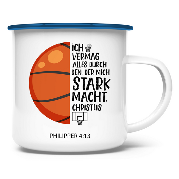 Emaille Tasse der mich stark macht philipper 4:13 basketball