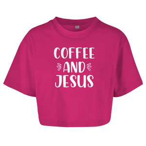 Damen Oversize Crop Top coffee and jesus