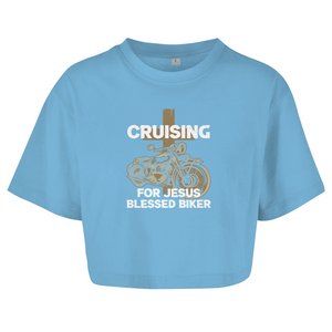 Damen Oversize Crop Top cruising for jesus blessed biker