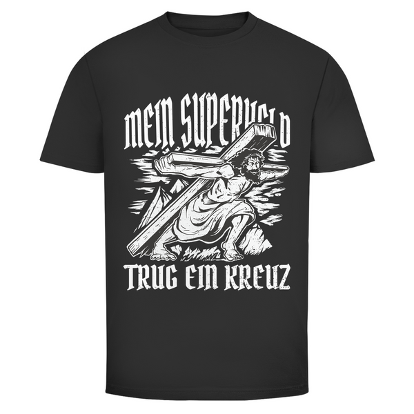 Herren T-Shirt mein superheld trug ein kreuz