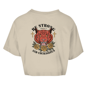 Damen Oversize Crop Top be strong and courageous joshua 1:9