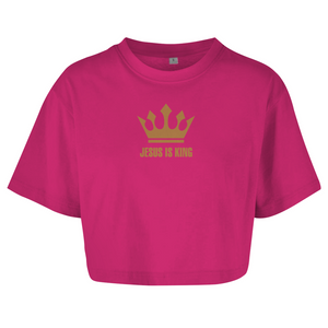 Damen Oversize Crop Top jesus is king krone