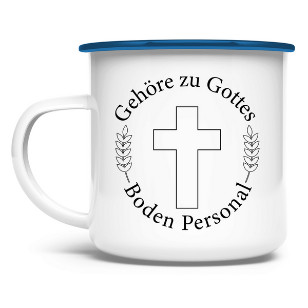 Emaille Tasse gehöre zu gottes boden personal