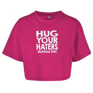 Damen Oversize Crop Top hug your haters matthew 5:44