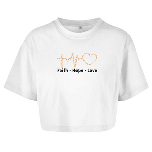 Damen Oversize Crop Top faith hope love