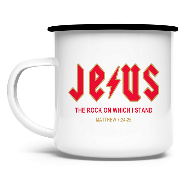 Emaille Tasse jesus the rock matthew 7:24-25