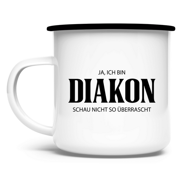 Emaille Tasse ja, ich bin diakon