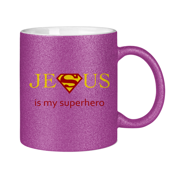 Glitzertasse jesus is my superhero