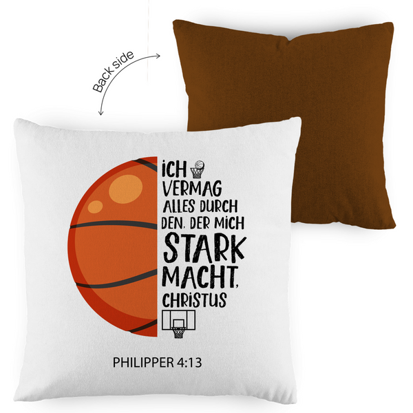 Kopfkissen zweifarbig der mich stark macht philipper 4:13 basketball