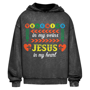Oversize Washed Hoodie teaching in my veins jesus in my heart