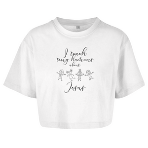 Damen Oversize Crop Top i teach tiny humans about jesus