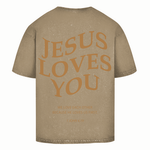 Oversize Washed T-Shirt jesus loves you 1 john 4,19