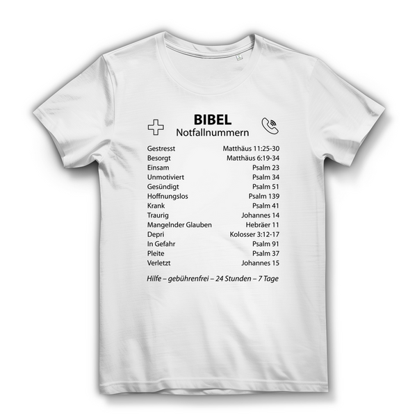 Damen Bio T-Shirt bibel notfallnummern