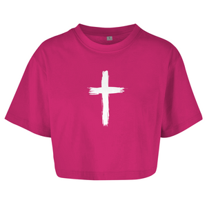 Damen Oversize Crop Top kreuz
