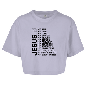 Damen Oversize Crop Top jesus is my god