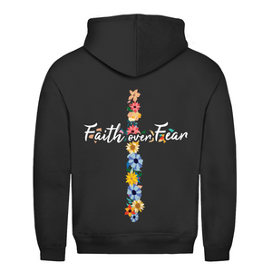 Herren Hoodie faith over fear blumen kreuz
