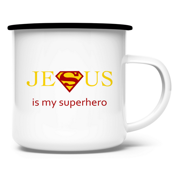 Emaille Tasse jesus is my superhero