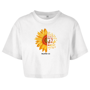Damen Oversize Crop Top christus der mich stark macht philipper 4.13