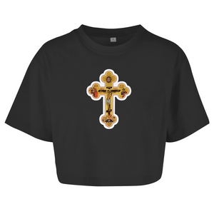 Damen Oversize Crop Top Griechisch Orthodoxe Jesus Kreuz