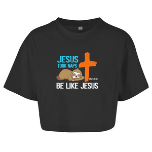 Damen Oversize Crop Top jesus took naps mark 4:38 faultier