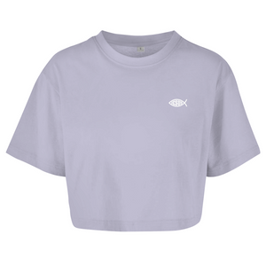 Damen Oversize Crop Top fisch symbol ICHTHYS Jesus